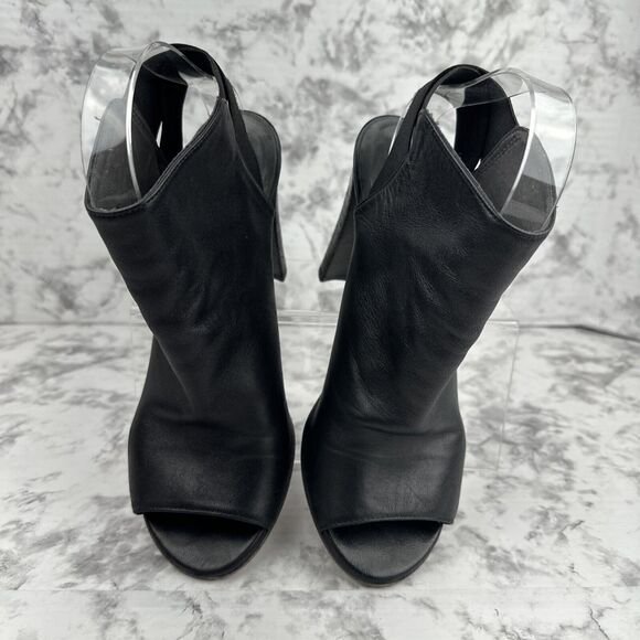Stuart Weitzman Womens Peep Toe Block Heel Booties Size 8.5 Black Leather - Picture 2 of 9
